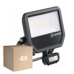 Multipack 4x Ledvance LED Floodlight Aluminium Black 41W 5500lm 100D - 830 Warm White | IP65 - Motion And Light Sensor - Symmetrical